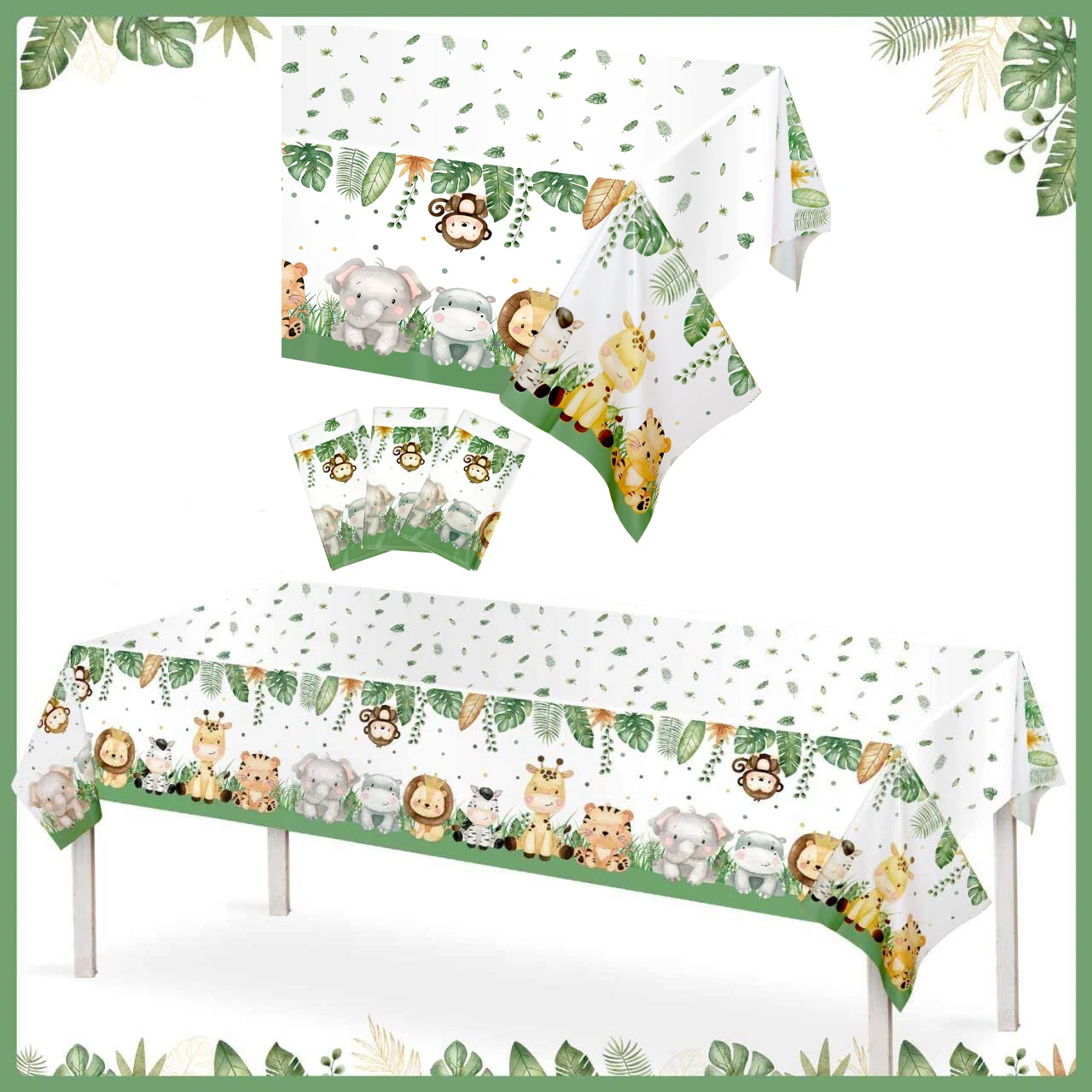 Manteles con Temática de Safari en la Selva, Lindos Manteles Desechables con Diseño de Animales del Zoológico, Decoración para Fiestas de Cumpleaños Infantiles y Baby Shower