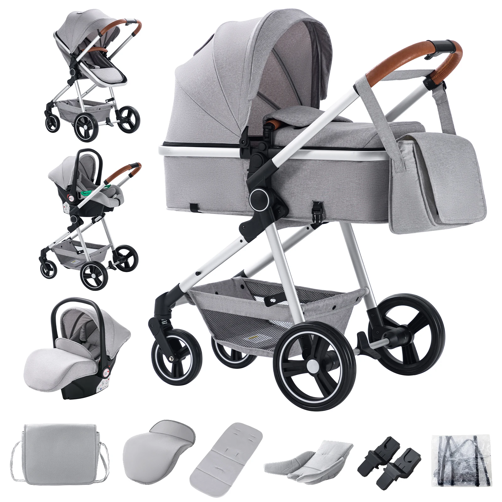 Newborn Baby Stroller 3 in 1 Fold Pram High Landscape Aluminum Frame Luxurious Portable Travel Baby Carriage  Infant Stroller