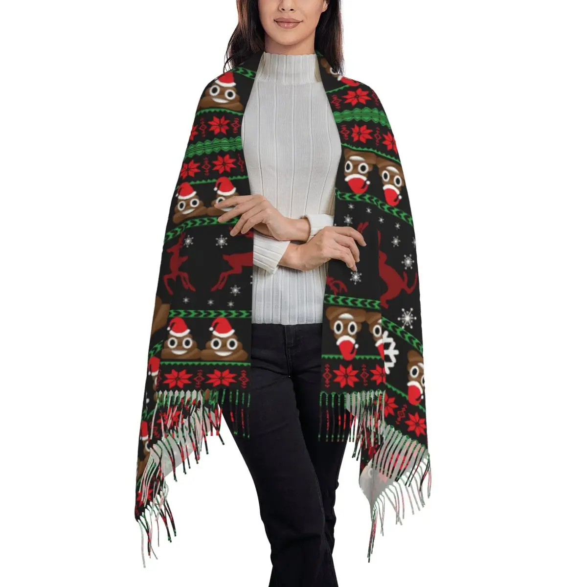 Funny Poop Christmas Gifts Ugly Funny Style Scarf Tassel Scarves Women Soft Warm Shawls and Wraps Long Fall Winter Shawl Wrap