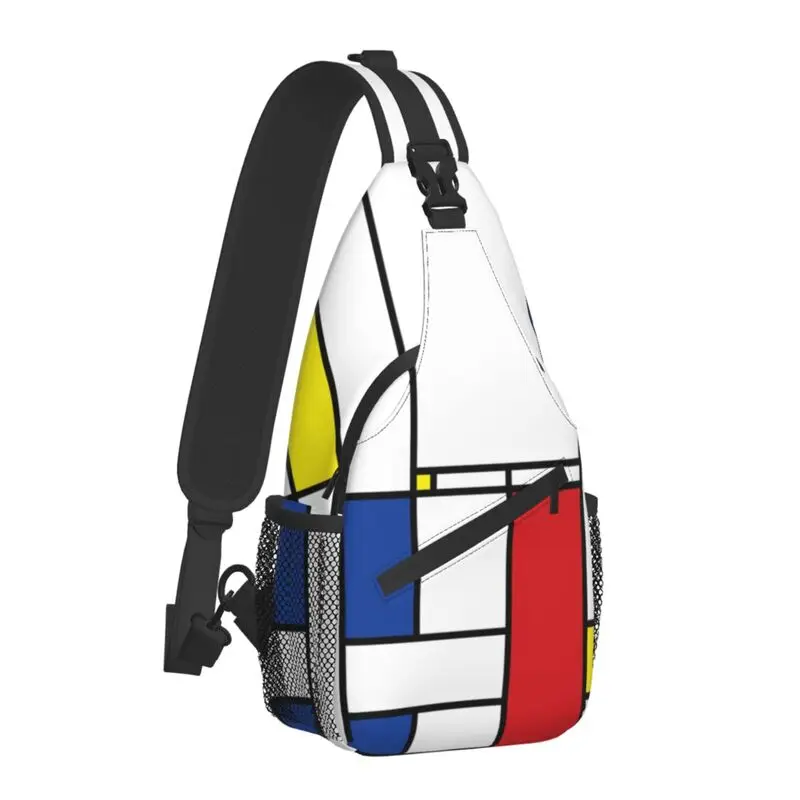 Piet Mondrian Abstract Art Sling Crossbody Chest Bag Men Minimalist De Stijl Geometric Pattern Shoulder Backpack for Traveling