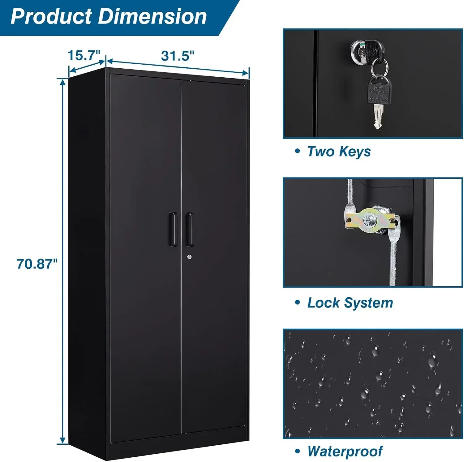 Metal Garage Storage Cabinet, 71-inch Tool Cabinet with 5 Adjustable Shelves & Locking Doors, Tool Cabinets for Garage,Office,Ho