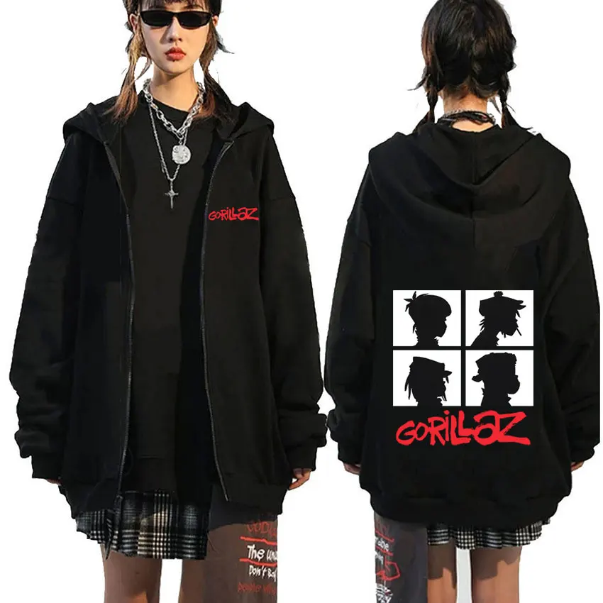 

Rock Band Gorillaz Demon Days Album Graphic Zipper Hoodie Men Women Punk Oversized Zip Up Hoodies Male Retro Gothic Jacket Coat