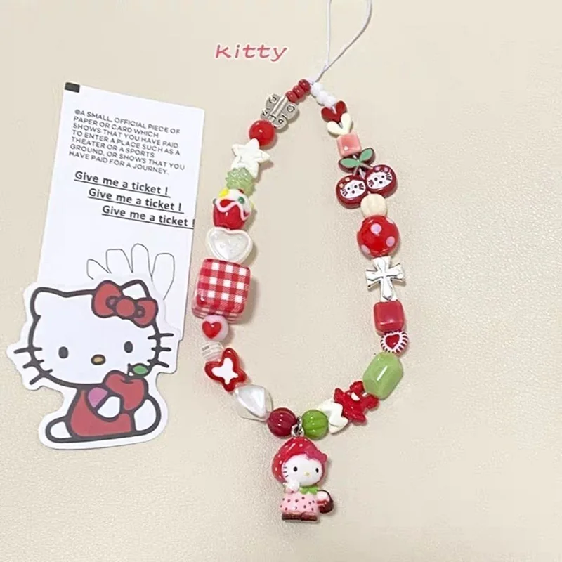 Cute Sanrio Hello Kittys Kawaii Phone Pendant Kawaii Strawberry Head Key Airpods Handbag Anime Accessories Pendant Girl Gift Toy