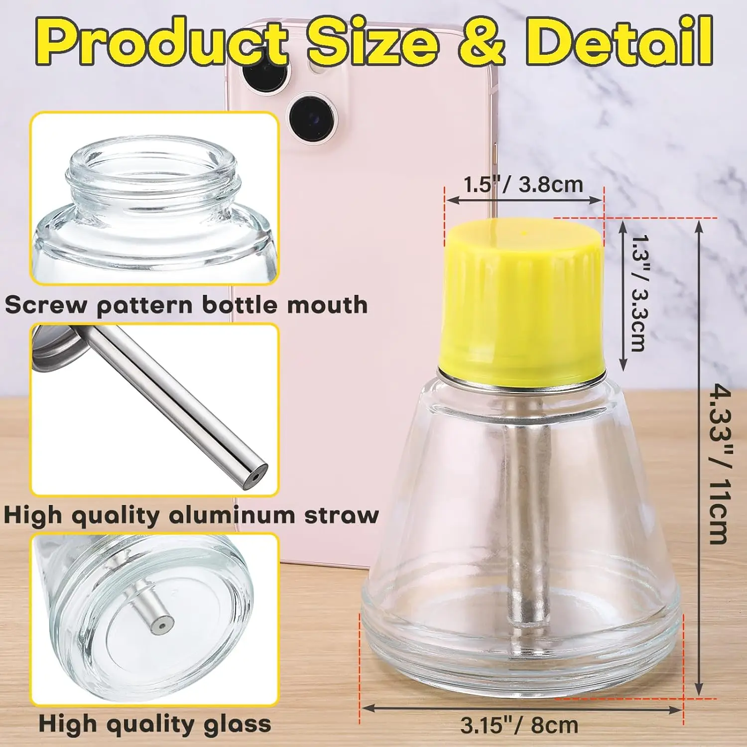180ml Transparent Acetone Pump Dispenser with Lid, Tapered Glass Alcohol Dispenser, Press-Type Nail Polish Remover Pump, for Cosmetic Removal, Leak-Proof Press Glass Bottle for Cosmetics
