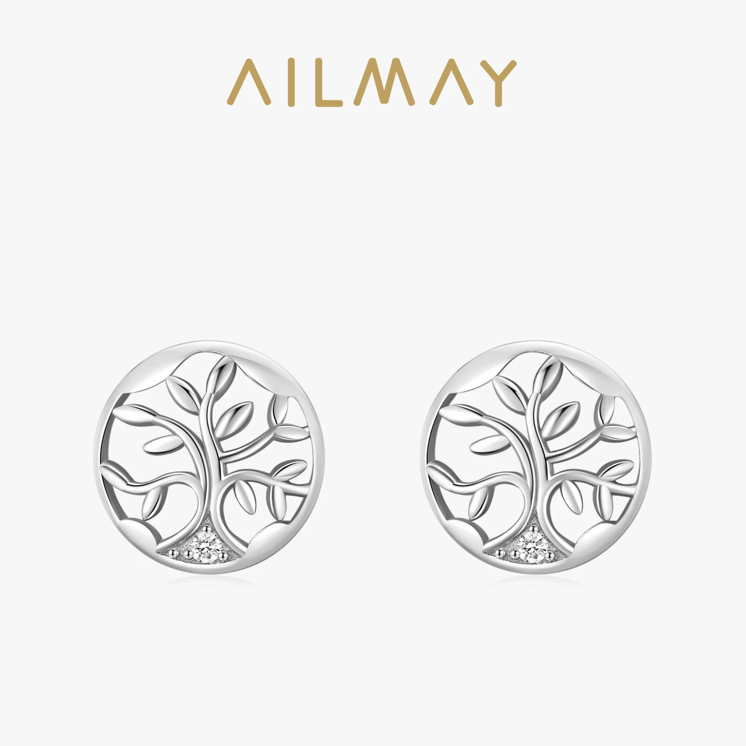 Ailmay Simple Vintage Tree Leaves Earrings Genuine 925 Sterling Silver  Tree of Life Stud Earrings for Women fine Jewelry Gift