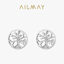 Ailmay Simple Vintage Tree Leaves Earrings Genuine 925 Sterling Silver  Tree of Life Stud Earrings for Women fine Jewelry Gift