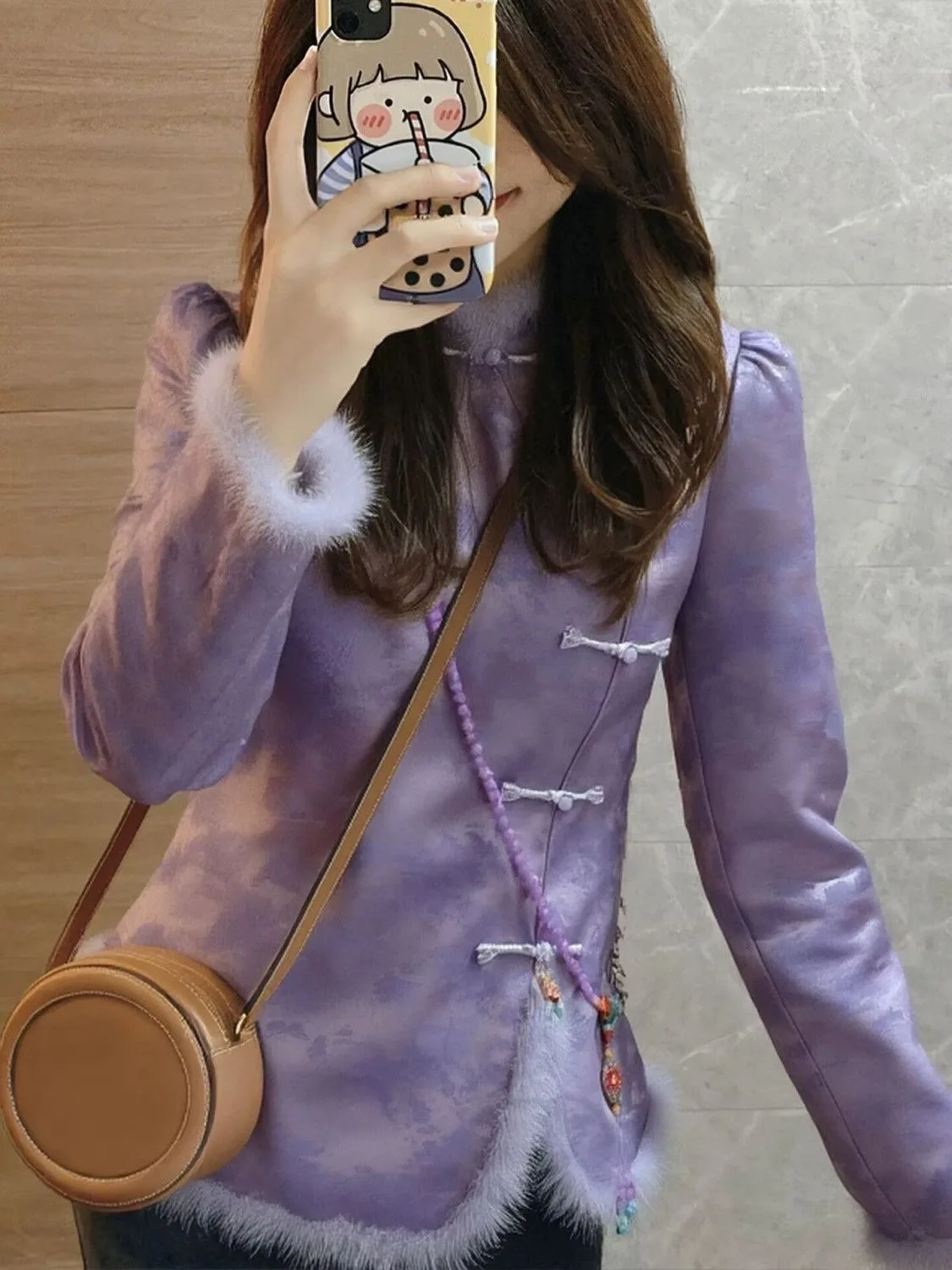 New 2026 Winter Thickened Purple Collar Traditional Chinese Style Women's Jacket Improved Tang Costume Outerwear with Button ...