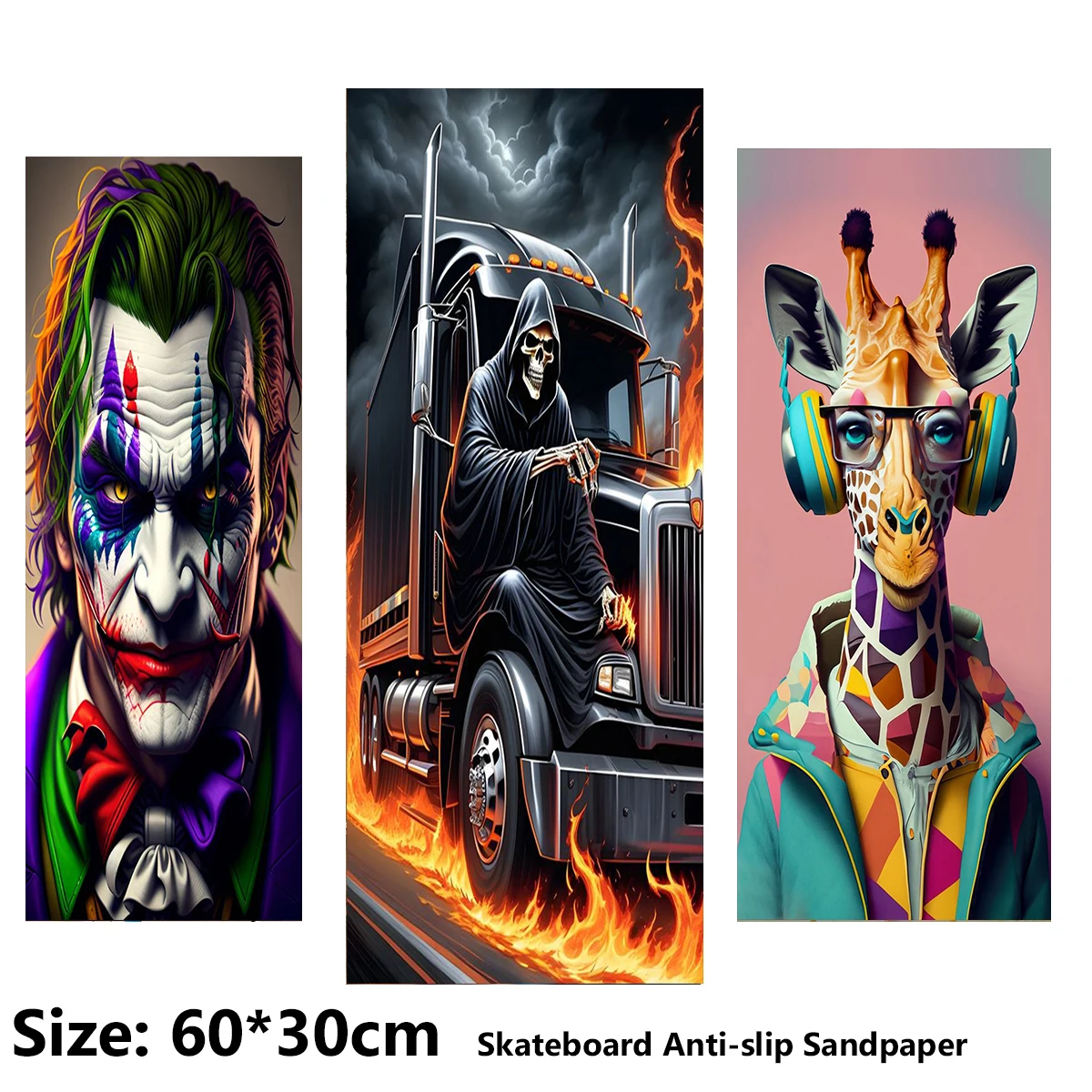 

Horror Mask Fun Deer Man Pattern Electric Scooter Anti-slip Sticker Sandpaper Skateboard Grip Tape Sheet 60*30cm
