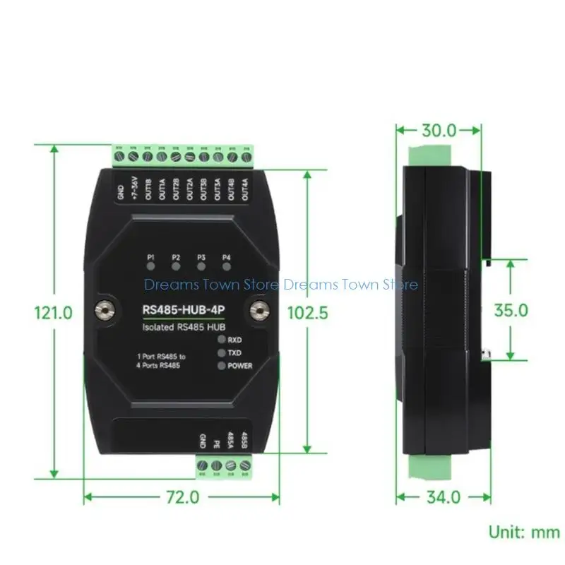 HX6A Komersial RS485 4 Port Center Echoer Dengan Pemasangan Track DIN Isolasi Opto