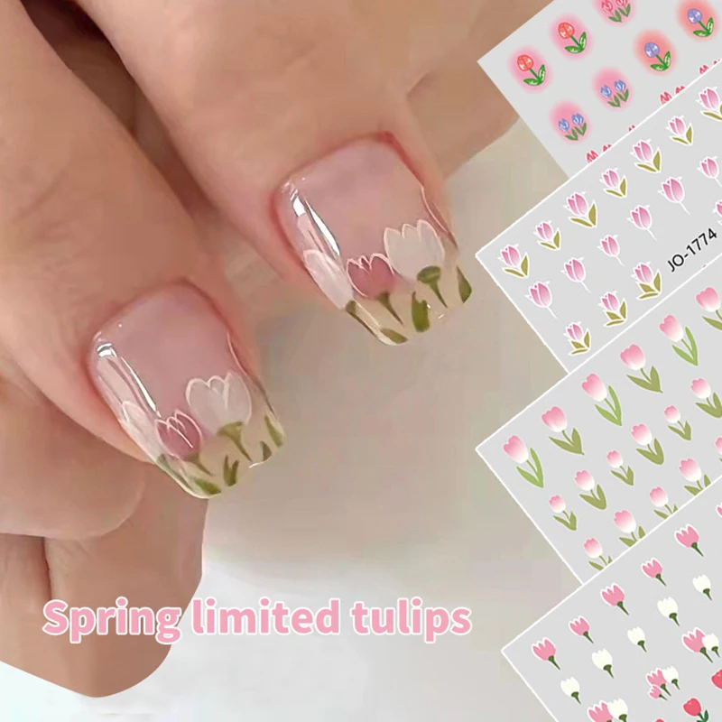 Delicado Tulip Flower Nail Adesivos, Tridimensional Decal, Watermark Nail Adesivos, Nails Suprimentos, Decorações, 1 folha