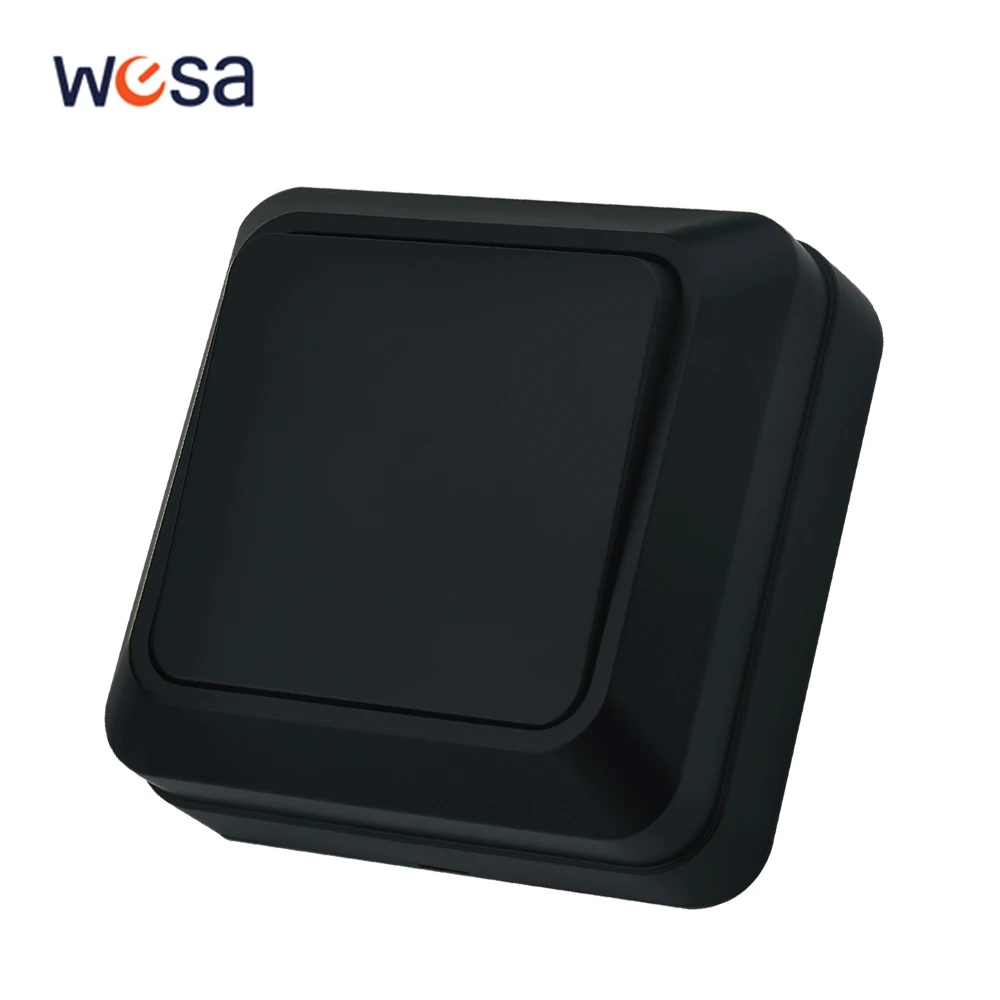 Black Button Light Switch EU Standard Flame Retardant 1 Gang 1 Way Spray Plastic Wall Mounted On/Off Classic Surface Switch Way