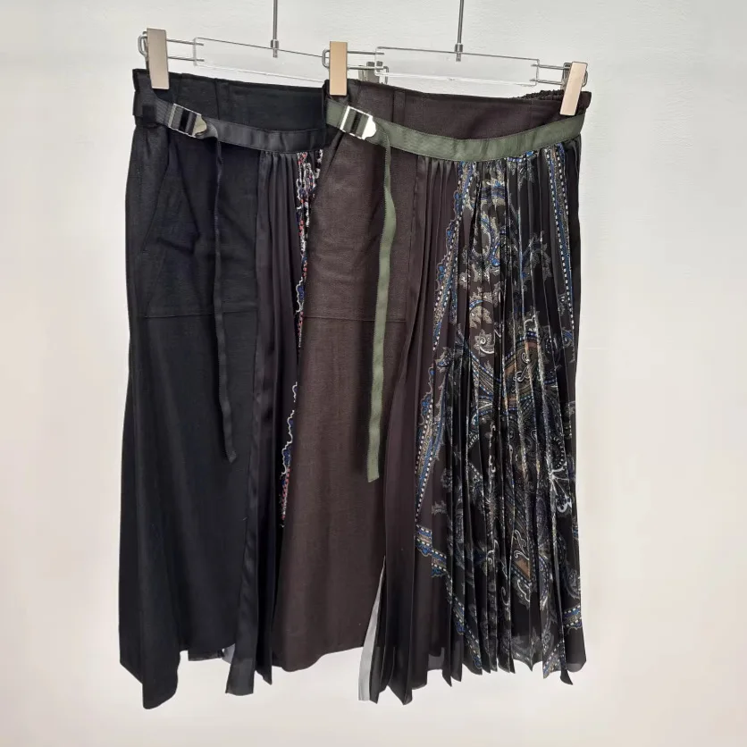 2026 Spring Japan Niche Design Wool Patchwork Pleated Floral Skirt Women Fashion