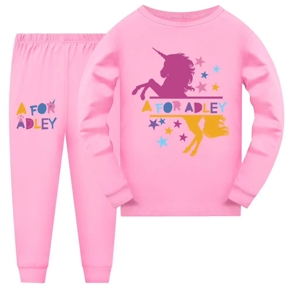 A for Adley Boys Pajamas Suit Girls Sleepwear Sleep Suits Kids T-shirts+Pants Children Pyjama Tops Trousers Homewear Pijama