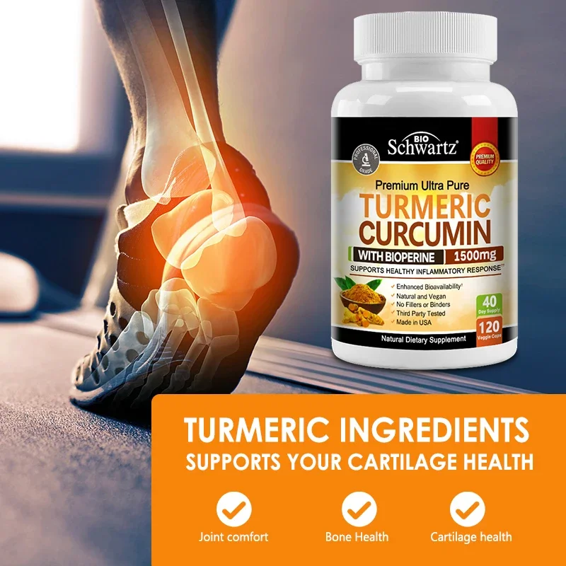 Turmeric Curcumin Capsules - Black Pepper Natural Joint Health, Strengthens Cartilage Structure, Anti-Inflammatory