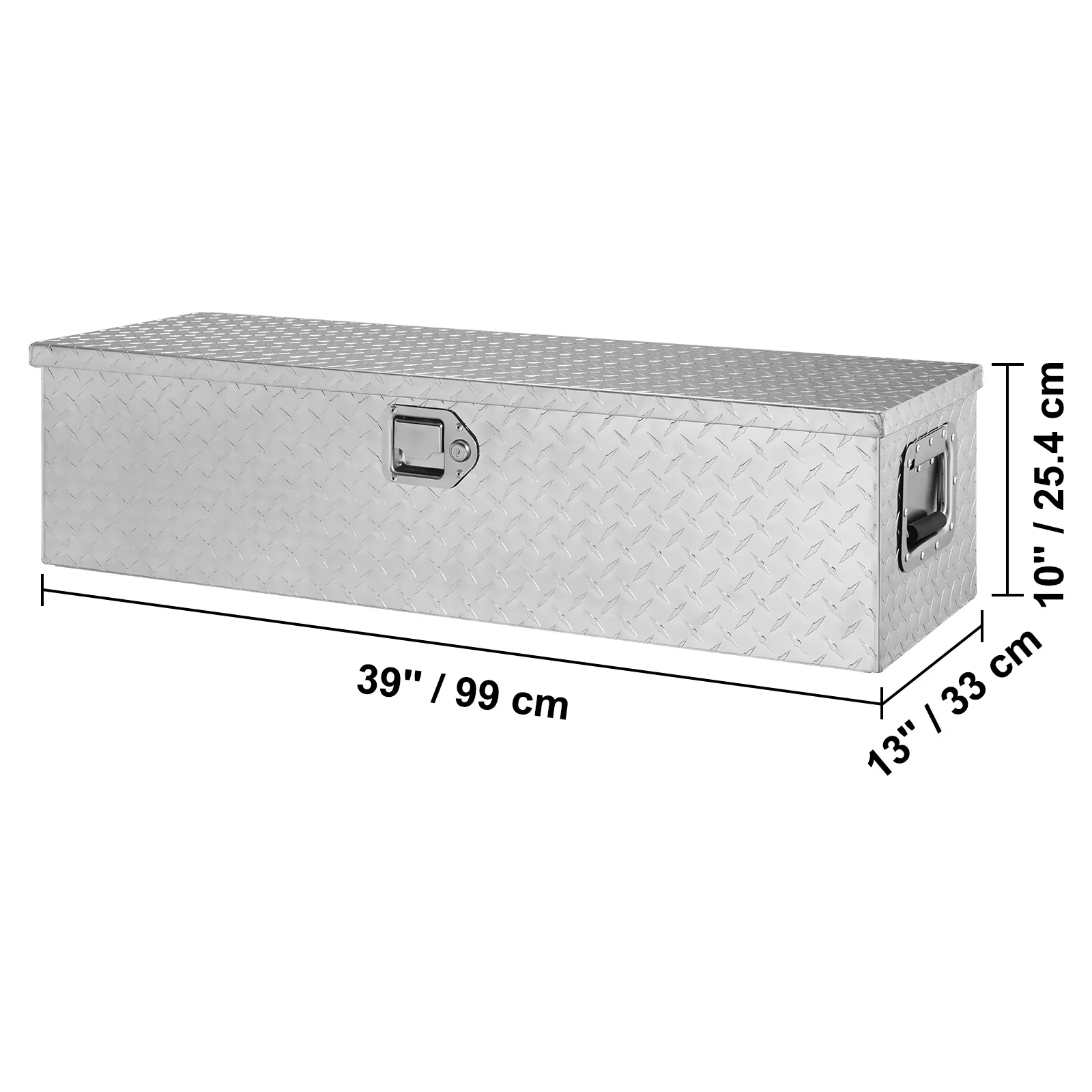 SucceBuy Zware aluminium vrachtwagenbed Gereedschapskist Plaat Gereedschapskist met zijhandgreep Slot Sleutels Opbergdoos voor pick-up vrachtwagenbed