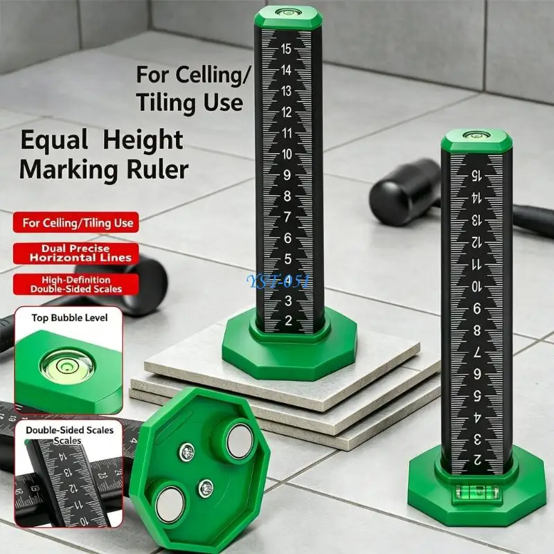 E15A Leveling Ruler With 2 Bubble Levels Ceiling Floor Tile Height Ruler For Precise Ceiling Tile Installation