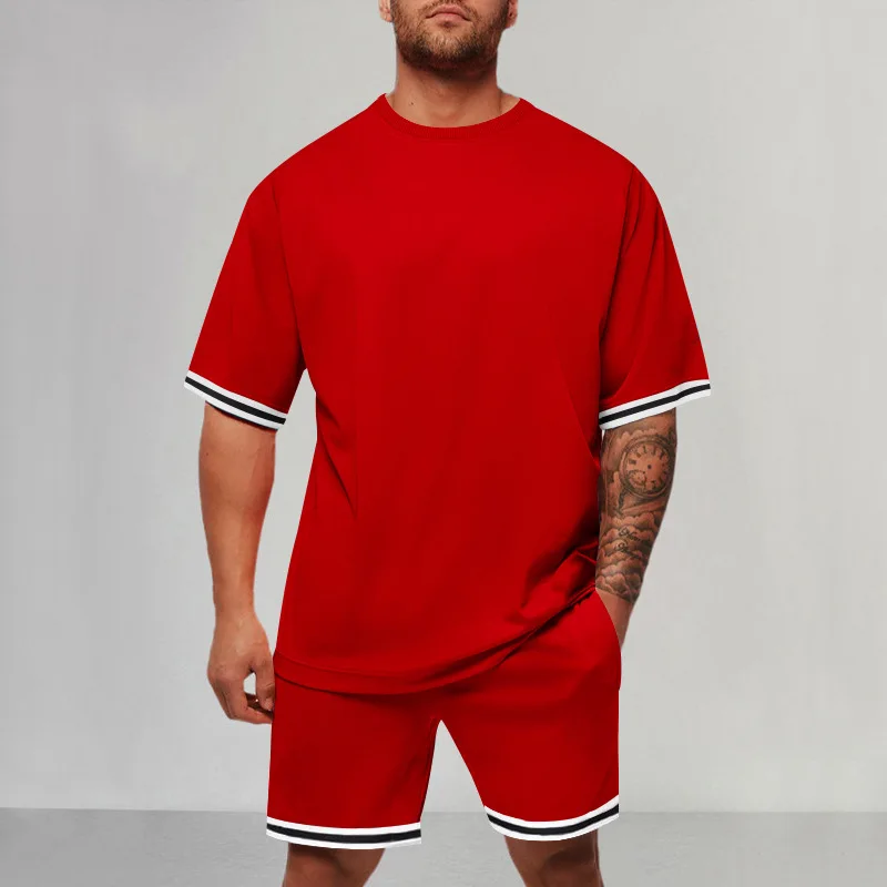 2025 Spring and Summer Men's New Trendy Fashion Round Neck Pocket Short Sleeve Shorts Suit Casual Sports Suit Men