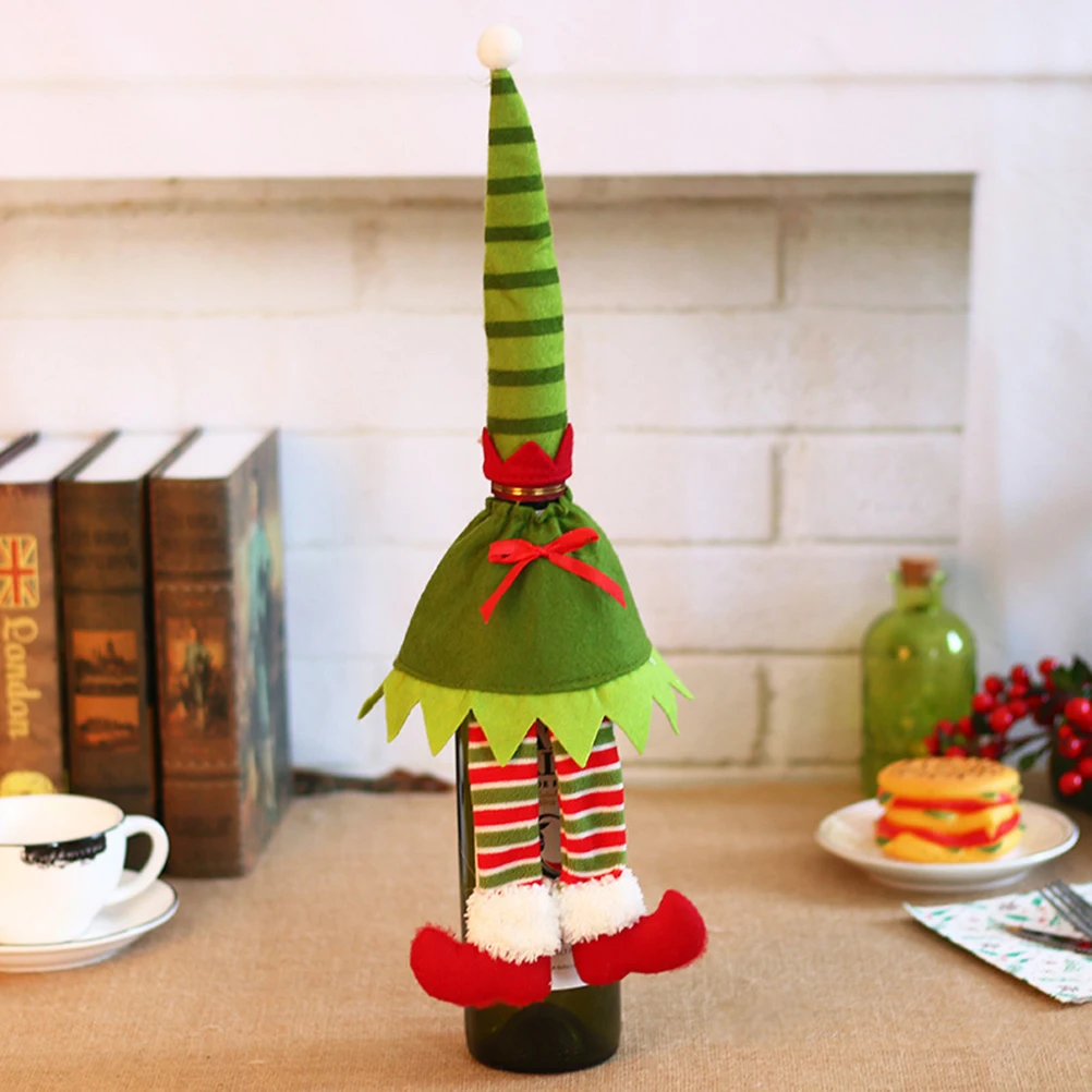 

2 Pcs Bottle Set Christmas Cover Bag Holiday Covers Bags for Bottles Dinner Table Decor