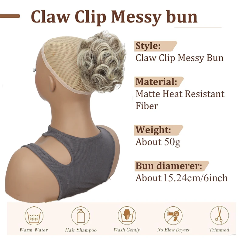 Klauenclip-Haarteil für unordentlichen Dutt, synthetische lockige Haarverlängerung für Damen mit Klauenclip, voluminöses Haar-Accessoire – Detail 4