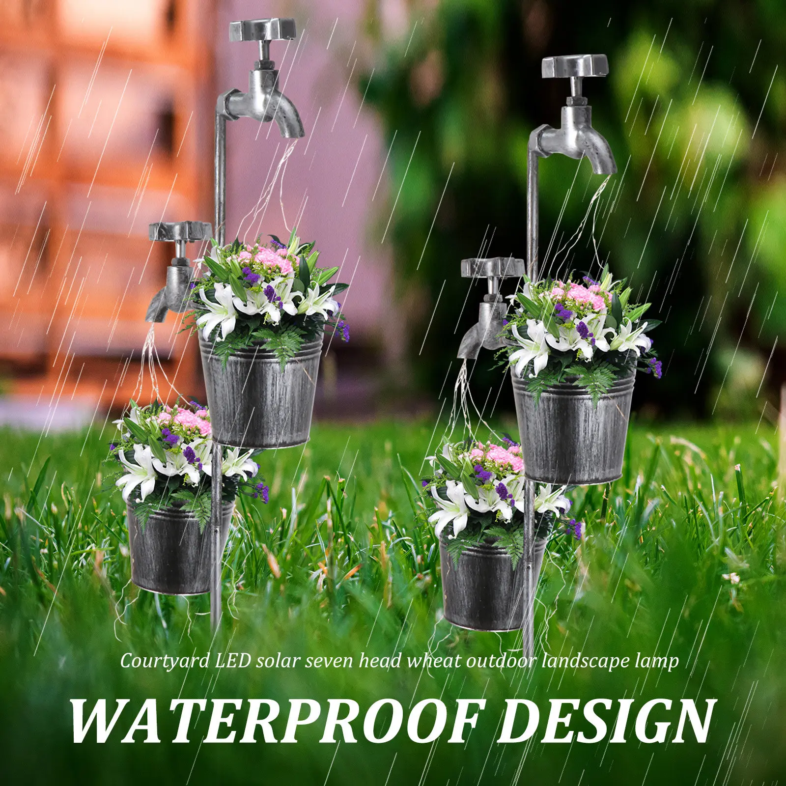 

1Pcs Solar Lawn Light Iron Outdoor Lamp Faucet Design Decorative Garden Courtyard Yard Ground Inserted Light