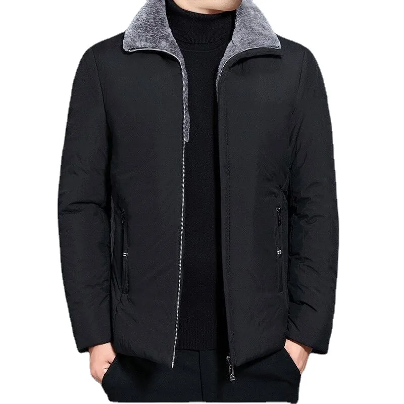 2023 Autumn and Winter New Classic Fashion Solid Color Plus Cashmere Cotton-Padded Jacket Men's Casual Loose Thick Warm Coat