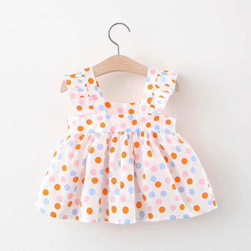 2 Pcs Baby Girl Summer New Dress Sweet Colorful Dot Flying Sleeves Cotton Cloth Skirt Gift Little Rabbit Crossbody Bag