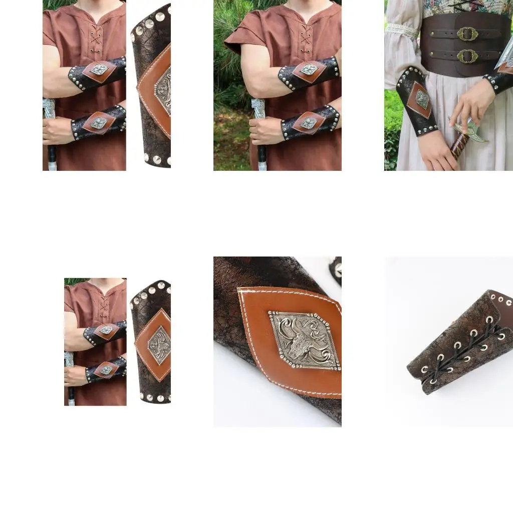 

652F Men Totems Studs Wristband for Parties, Festivals Industrial Age Costume Brown Medieval Cosplay