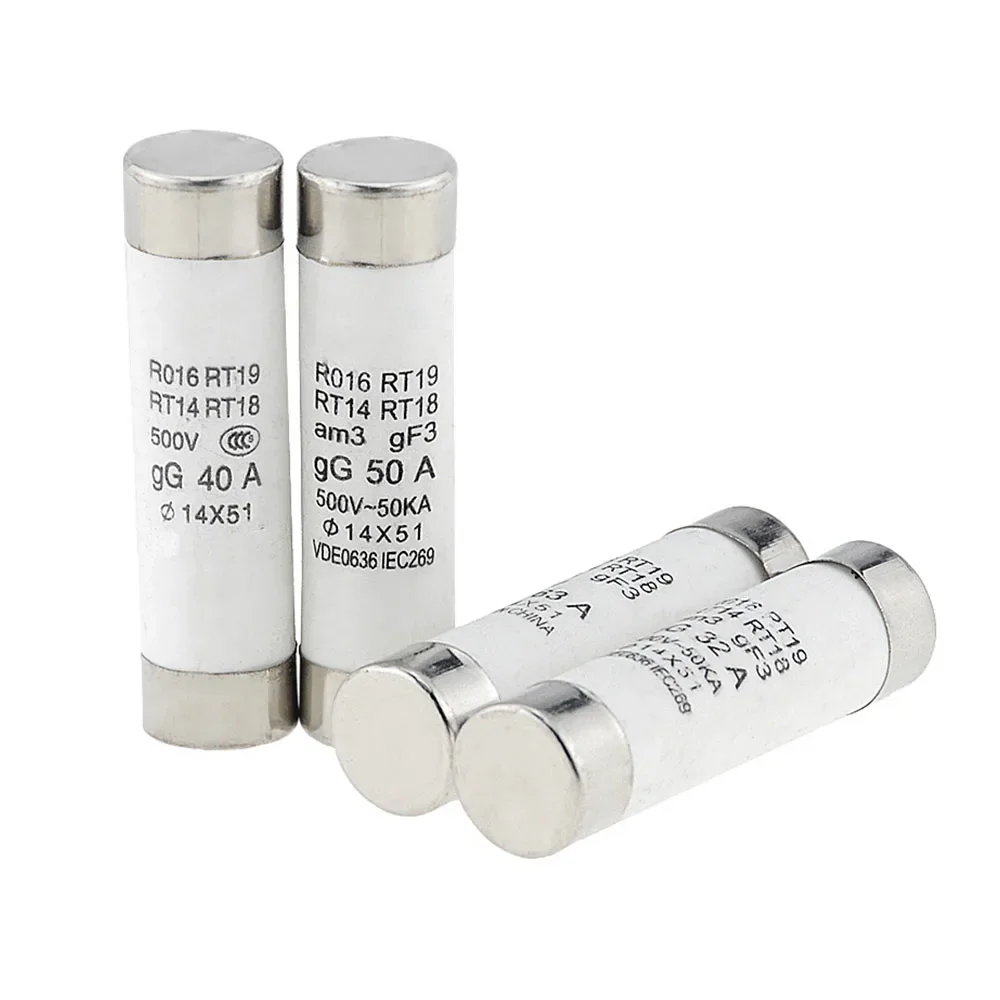 5PCS Long Cover 14X51 Ceramic Fuse 32A 40A 50A 63A Fusible Enlace For RT18 R016 14*51 Fuse Core