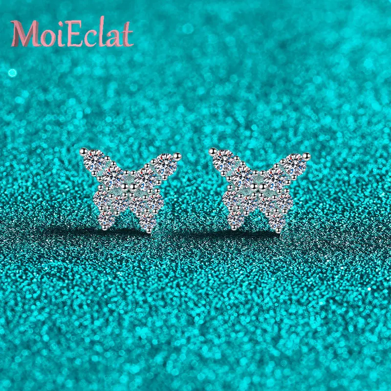 المبهر 0.78ct مويسانيتي البطانة رائعة فراشة على شكل البلاتين Pt950 الماس وأقراط العصرية غرامة مجوهرات للنساء