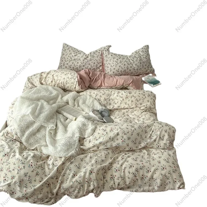 

Class A Retro Floral Washed Skin-friendly Cotton Four-piece Set Pastoral Bed Sheet Human Quilt Cover