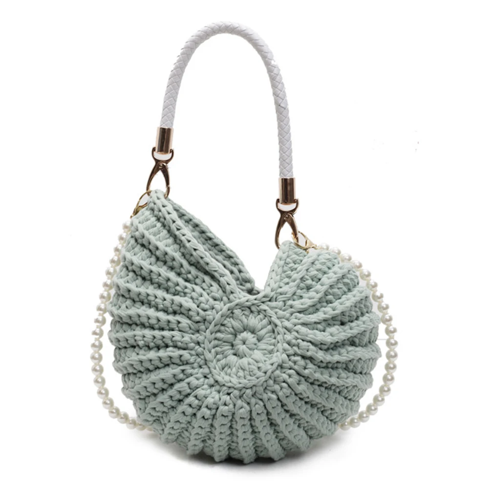 

Handwoven Seashell Women Beach Shoulder Bag Solid Color Pearls Chain Crossbody Bag Multifunctional Novelty Small Handbags
