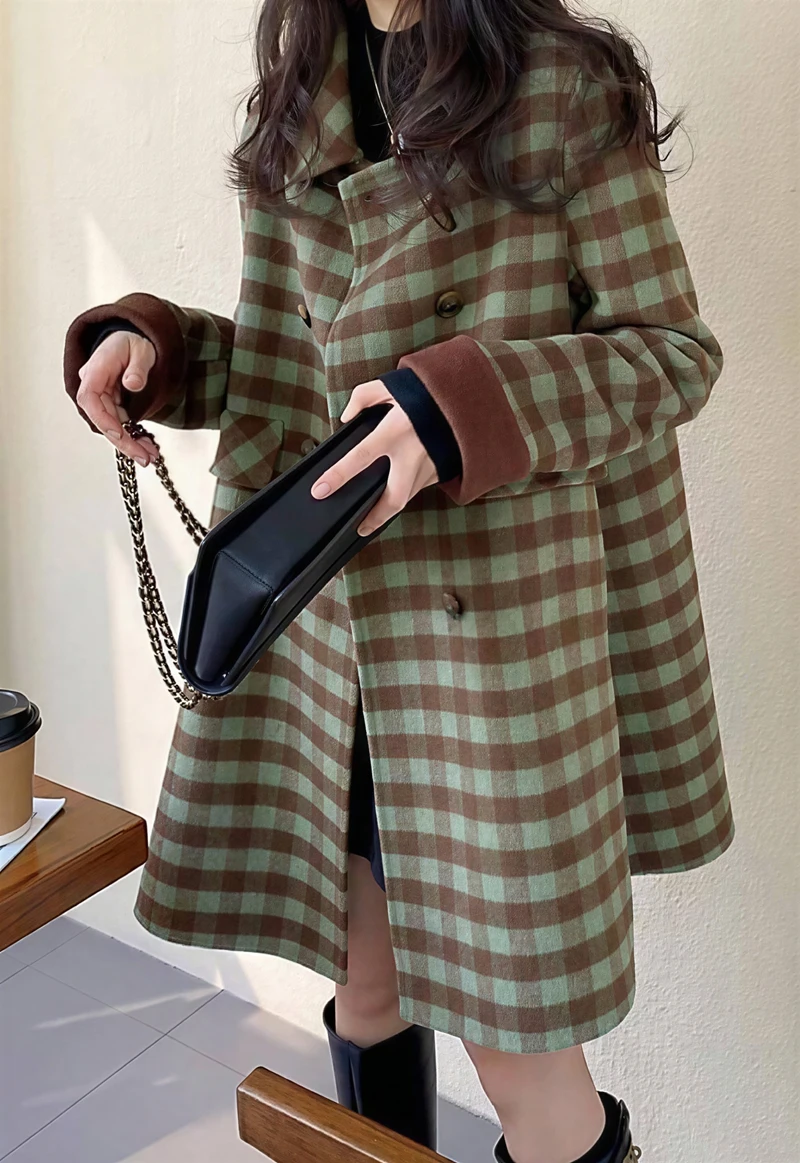 

Шерстяные пальто Женское шерстяное пальто Натуральное длинное осеннее бархатное парчовое пальто с тиснением на подкладке воротник-стойка в консервативном стиле в стиле ретро Современный OL