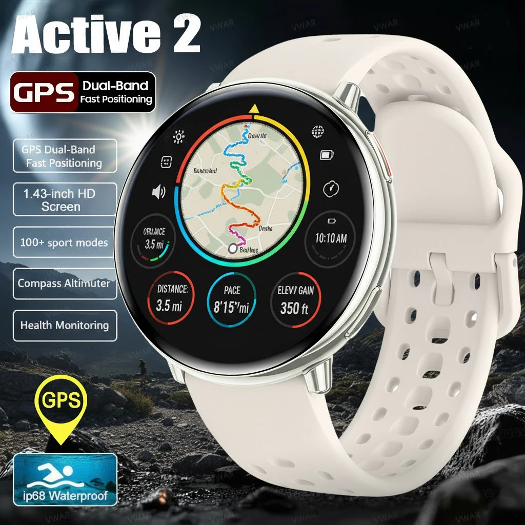 

2025New Active 2 GPS Smart Watch BT Call Built-in GPS Compass IP68 Waterproof Ultra-Thin Smartwatch for Women Men Android IOS