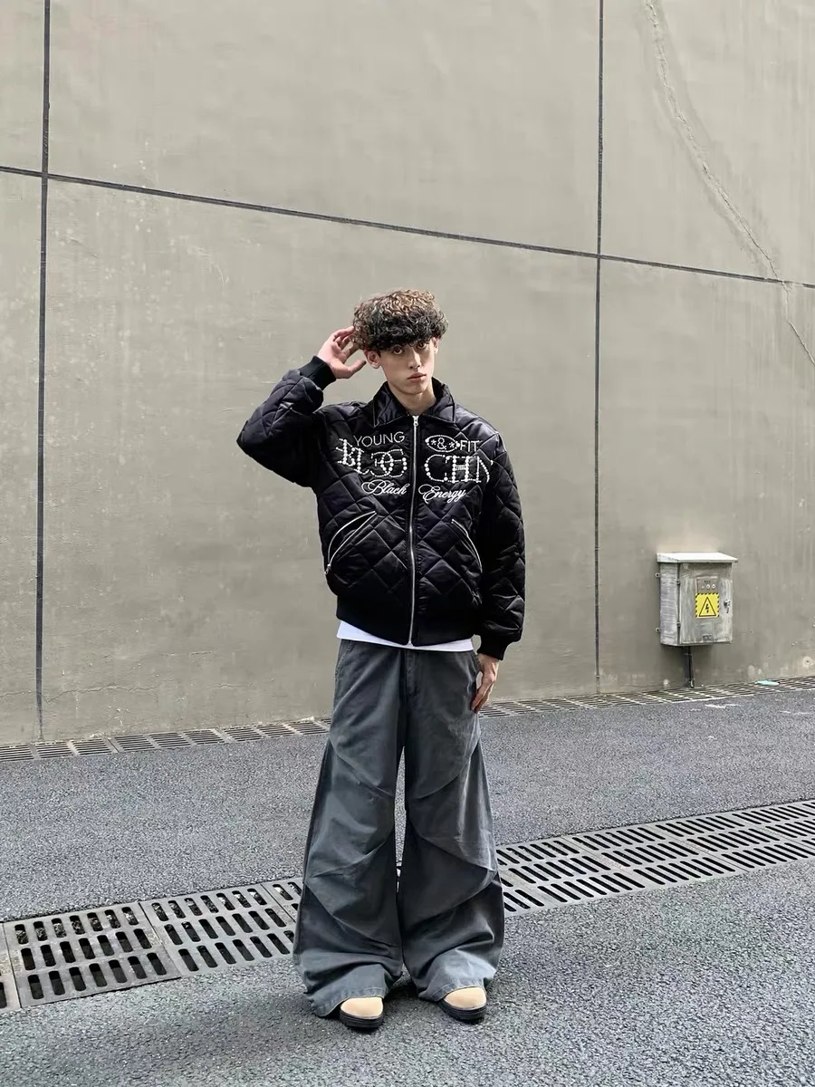 티엔드 자수 진주 다이아몬드 패턴 코튼 재킷 캐주얼 슬레 남녀 겨울 따뜻한 디자인 감각 코튼 코트