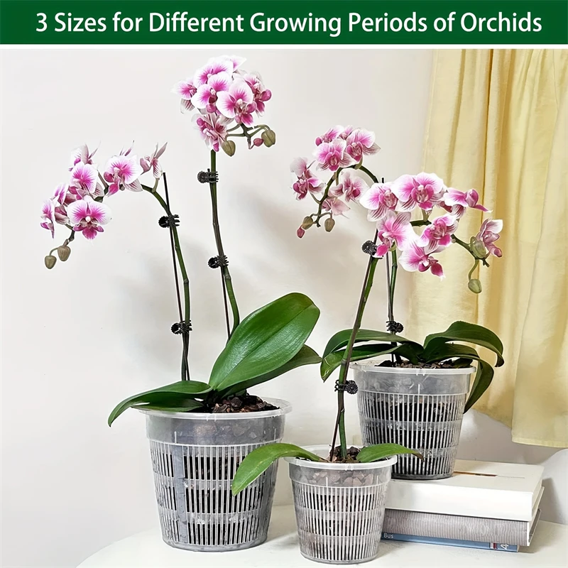 9 szt. 3 rozmiary 4,3 cala, 5,5 cala i 6,3 cala przezroczyste plastikowe doniczki do orchidei z otworami, oddychająca sadzarka do orchidei