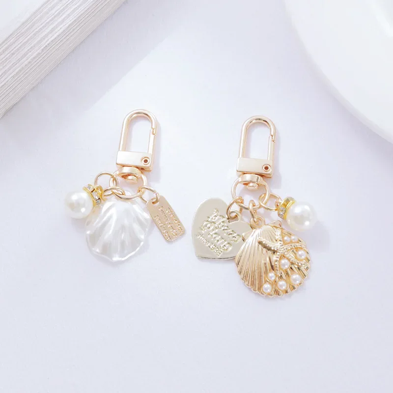 Porte-clés en métal, pendentif de clé en coquillage mignon, pendentif de sac ins
