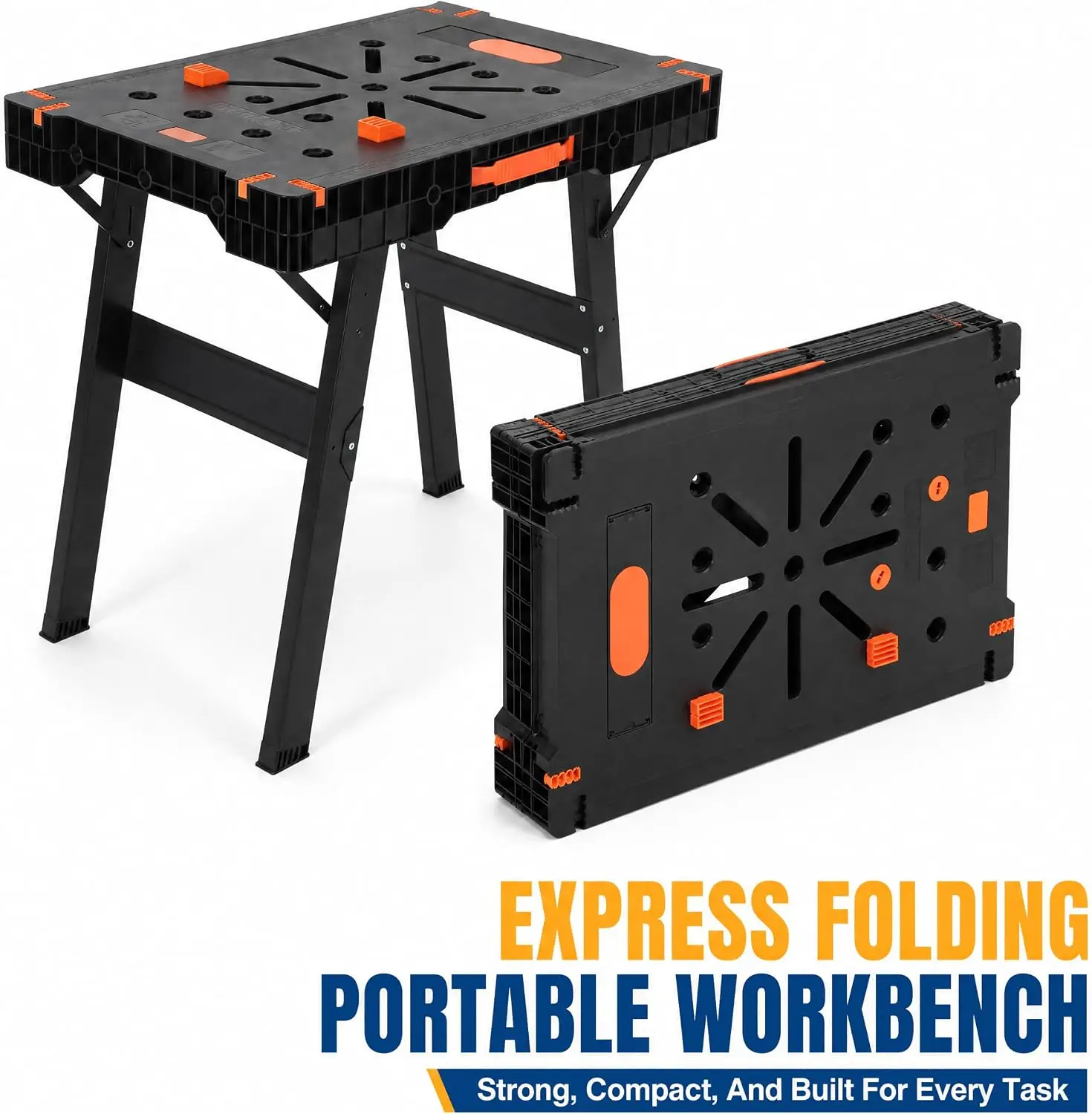 Folding Workbench & Sawhorse, 2-in-1 Portable Work Table with 300lbs Capacity, Heavy-Duty Support Stand, Large 35