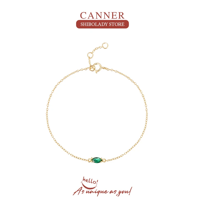 CANNER Sterling Silver S925 Green Gemstone Bracelet For Women Emerald Diamond Inlaid Ladies Engagement Bracelets on Hand Chain