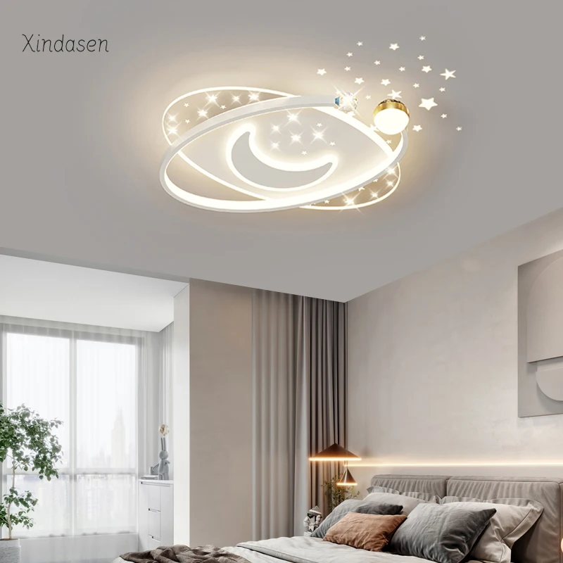 Imagem -03 - Modern Starry Led Ceiling Lights para Crianças Sala de Estar Jantar Estudo Quarto Lâmpada Lustre Estrela Lua