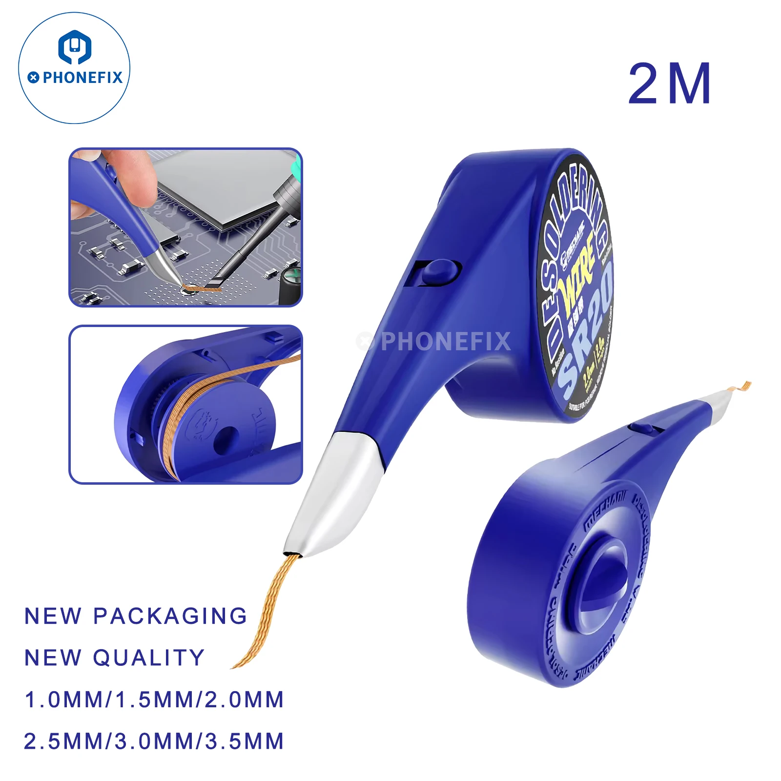 MECHANIC SR20 Desoldering Wire For Remove Residual Solder 1.0 2.0 3.5mm Width 2M Meters for Electronic Component Tin Absorption
