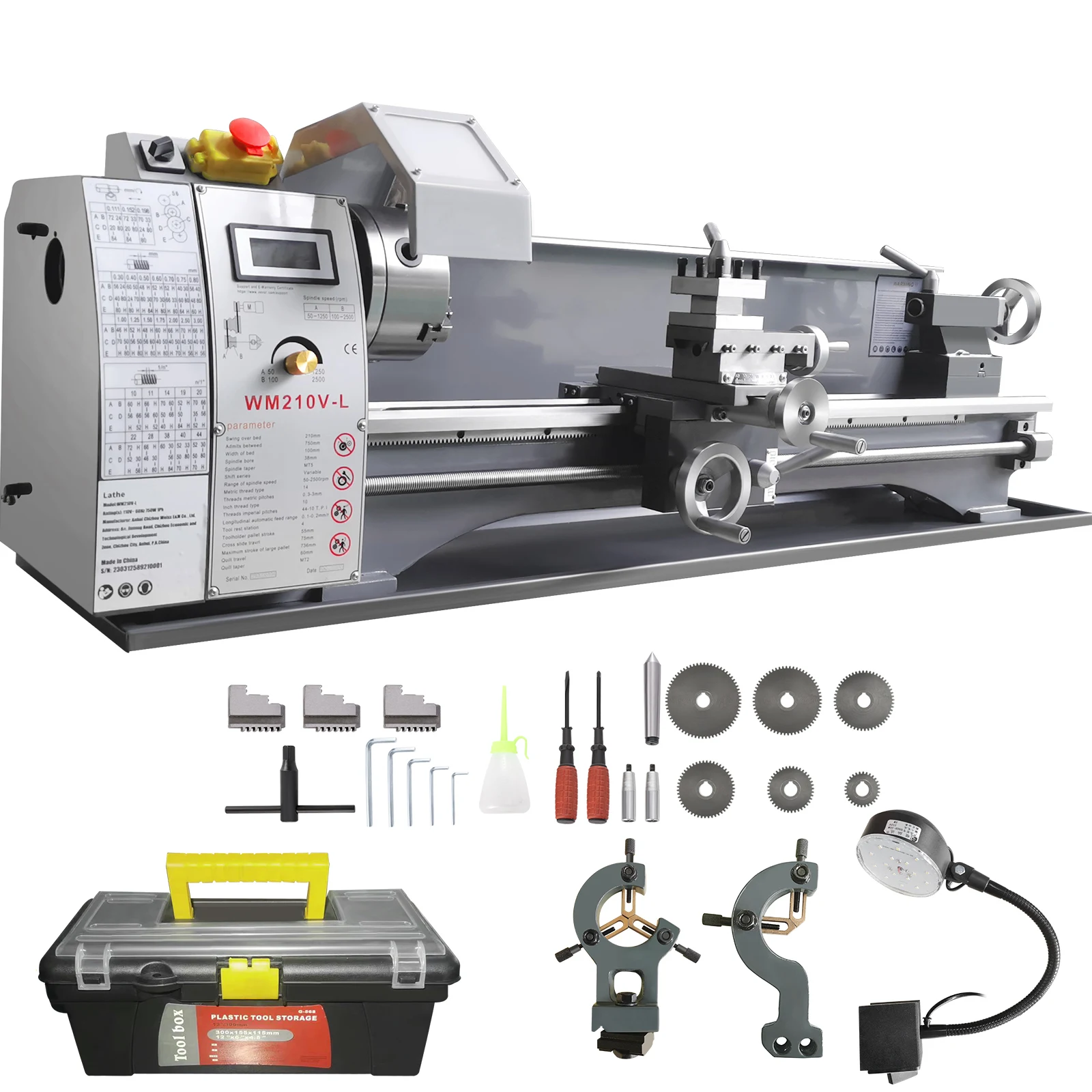 VEVOR Metal Lathe Machine,211x750 mm,Precision Benchtop Power Metal Lathe,0-2500 RPM Continuously Variable Speed,Brushless Motor