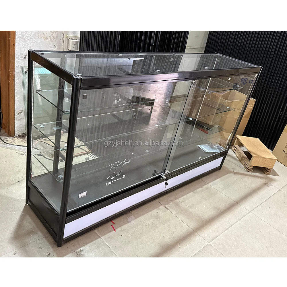 Custom.6ft Wide RGB Rainbow Flashing Lighting Boutique Shop Store Full Vision Lockable Glass Counter Display Shelf Adjustable