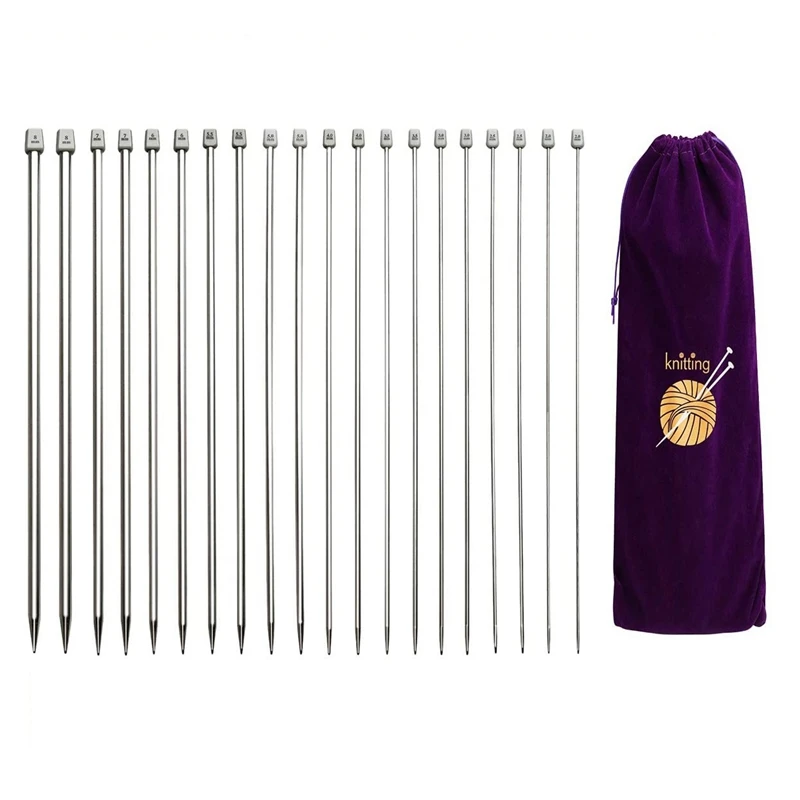 Knitting Needles, Straight Single Pointed Knitting Needles Kit, 22 Pcs Metal Short Knitting Pins And Handy Storage Bag