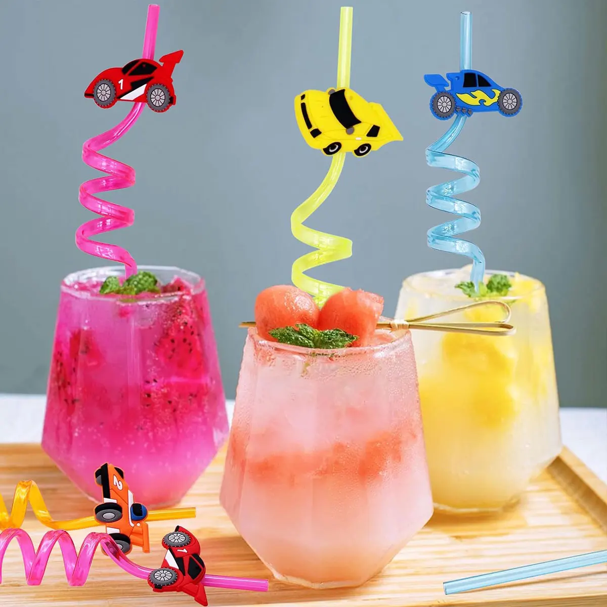 8sets Creative Cartoon PET Straws Bar Party Birthday Banquet Decoration Accessories Personality Straw Bend Utensils