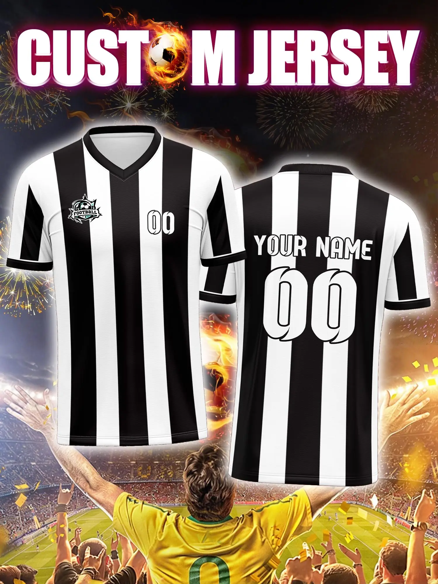 

Футболка для футбола с индивидуальным изображением, номером и именем, в стиле городской уличной моды.