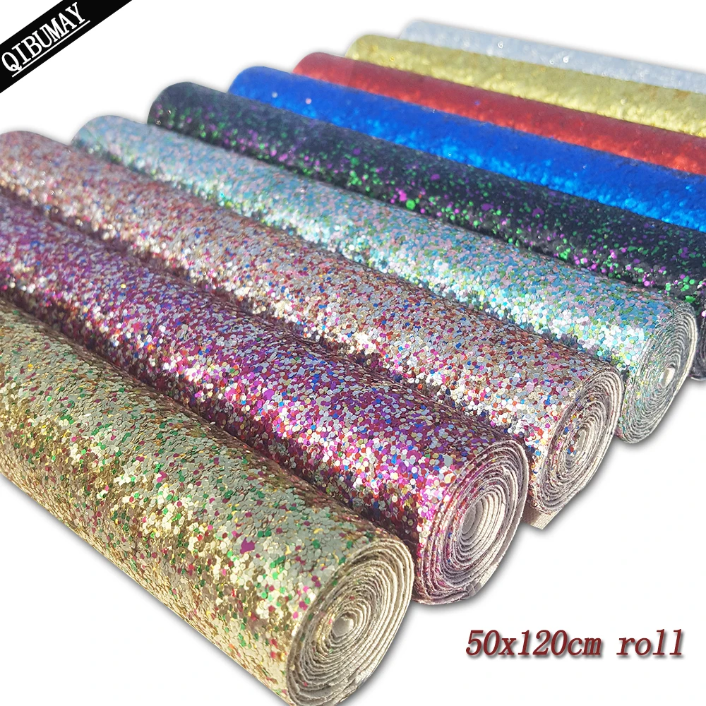 QIBU 50x120cm rotolo di tessuto glitterato grosso pelle sintetica tinta unita di grandi dimensioni per borsa scarpa decorazione artigianale