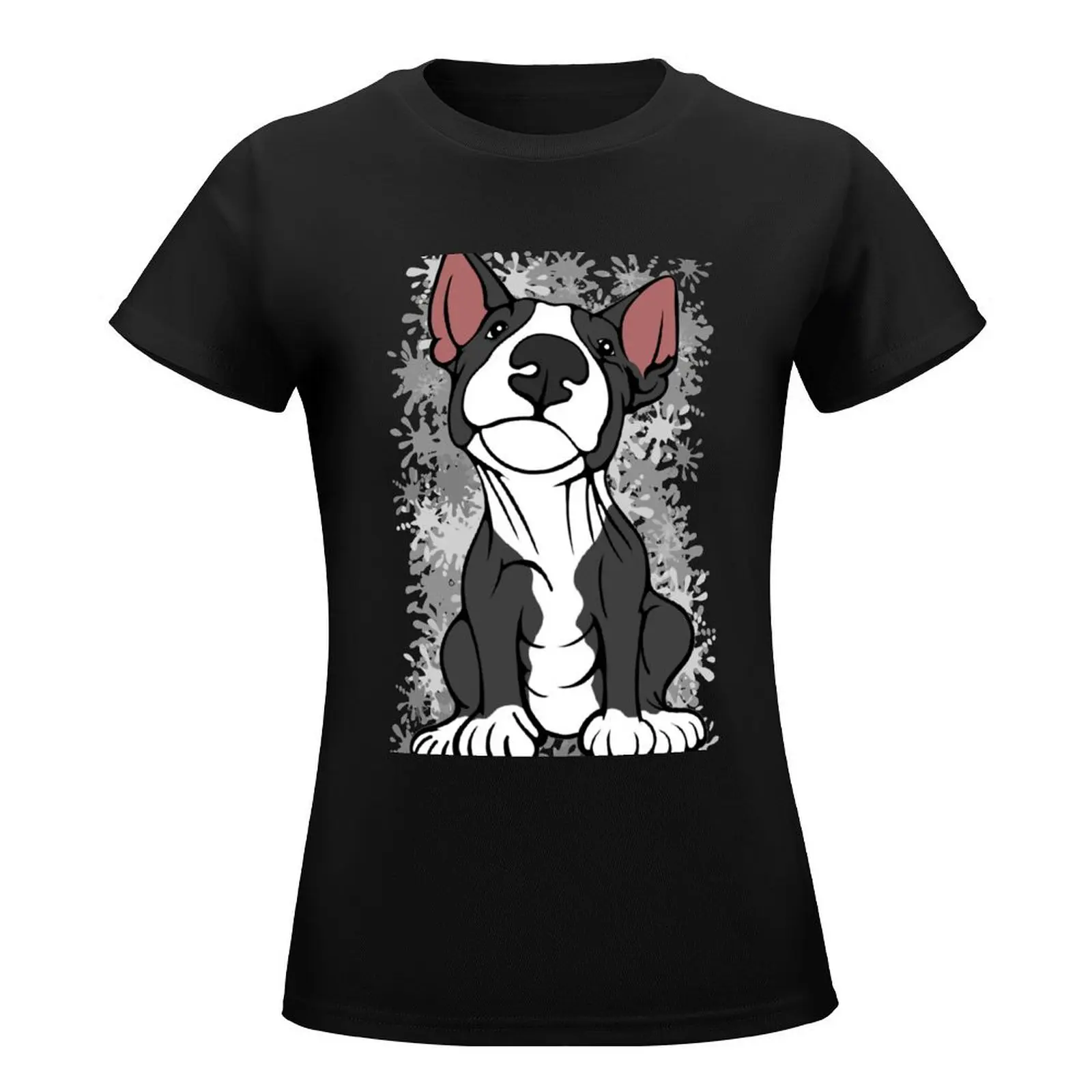 Cheeky English Bull Terrier Black & White T-Shirt cute clothes tops Female clothing vintage clothes white t shirts for Women