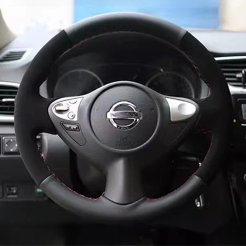 

Чехол на руль автомобиля из черной кожи и замши ручной работы, нескользящий, для Nissan Maxima 2009-2014, Juke, 370Z, Note (UK), автозапчасти