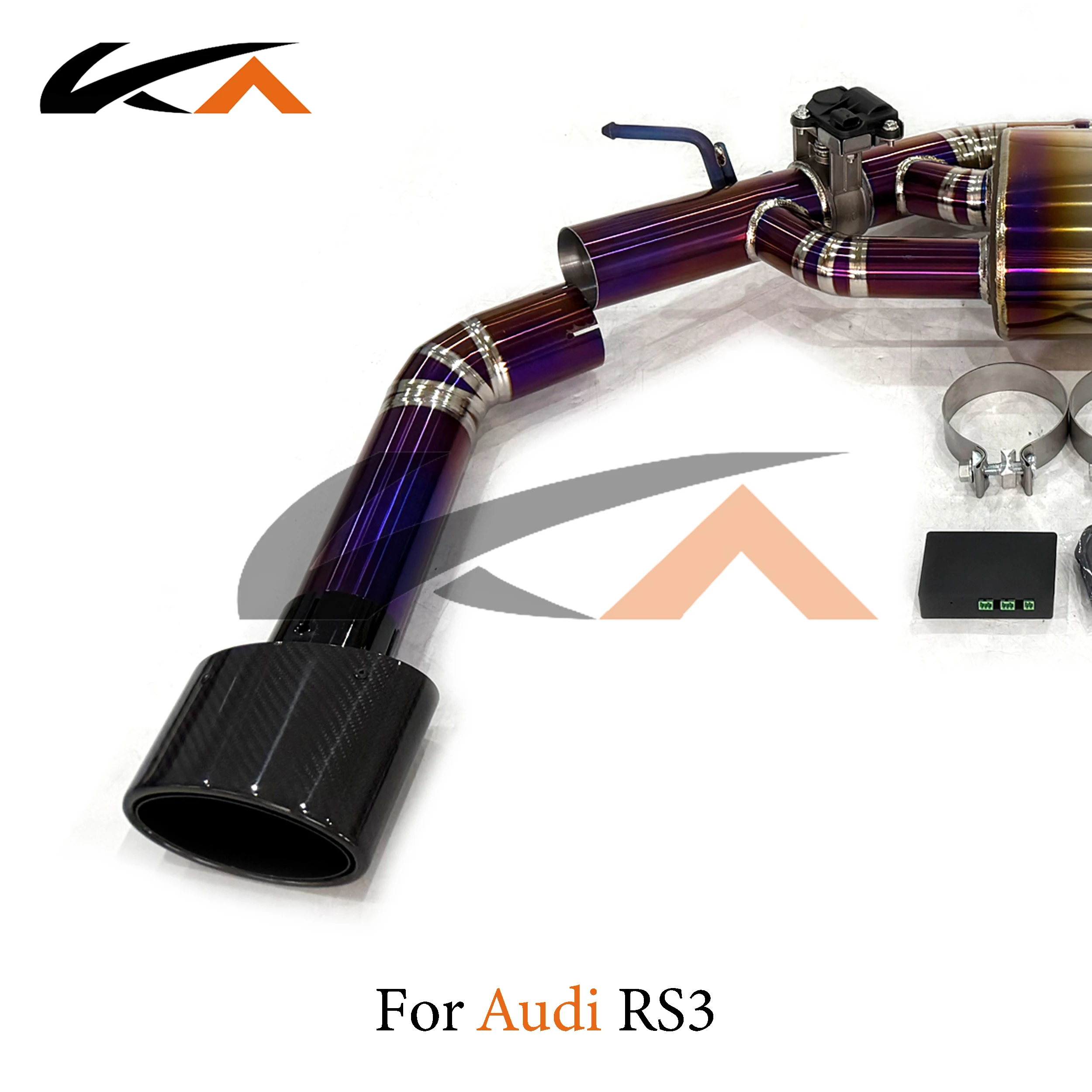 KA Tuning Titanium Catback Exhaust System for Audi RS3 with Muffler Valve Performance With Black Tips