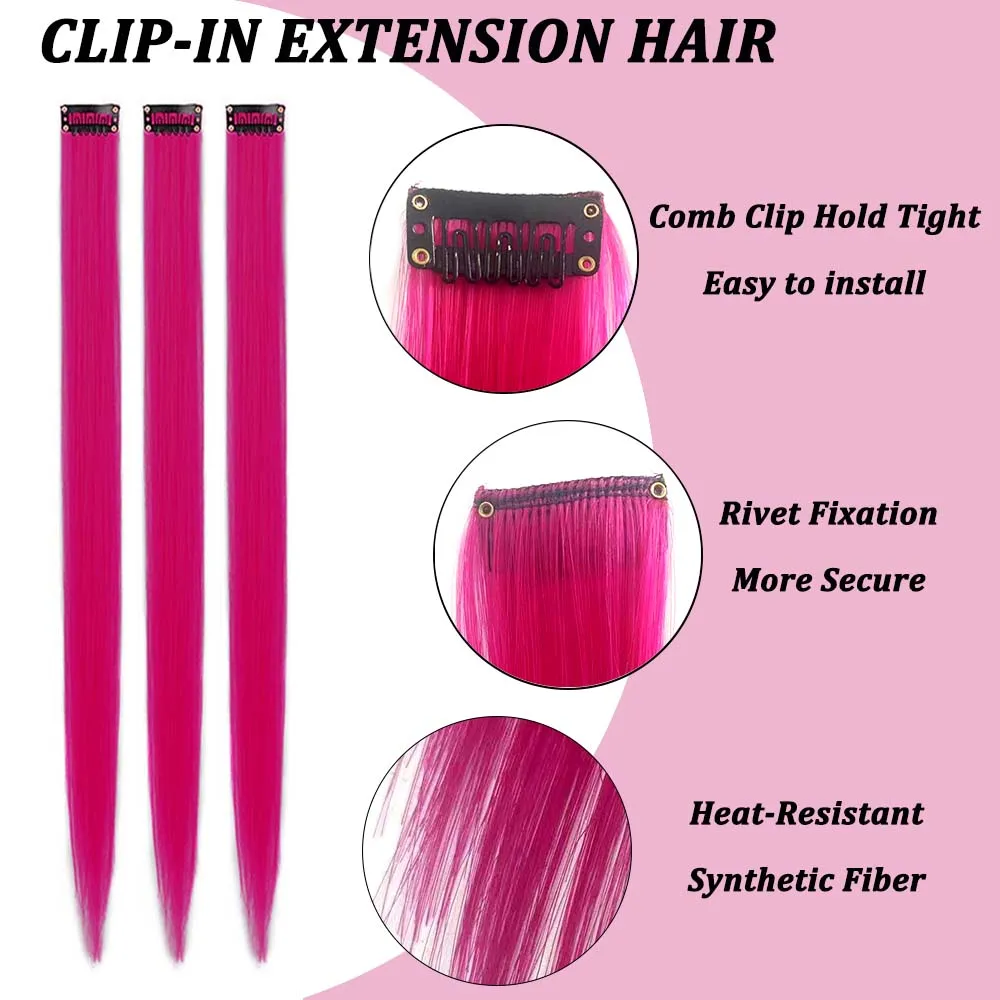 3 Teile/los 22 "Farbige Haarverlängerungen Synthetische Clip-in Bunte Haarverlängerungen Regenbogenhaar Perfekt Für Party Festival – Detail 3